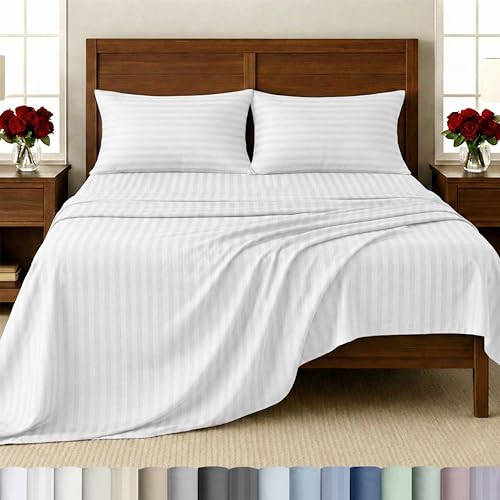 Image of California Design Den 4 Piece Full Size Sheet Set - 100% Cotton 500 Thread Count, Cooling Deep Pocket Bed Sheets with Fitted Elastic Sheet, Extra Soft Luxury Hotel Quality - Pure White | Good Housekeeping Seal, OEKO-TEX Certified, Silky-Soft Sateen Weave, 4pc Set, 16 inch Deep Pockets, For Hot Sleepers, All-Season