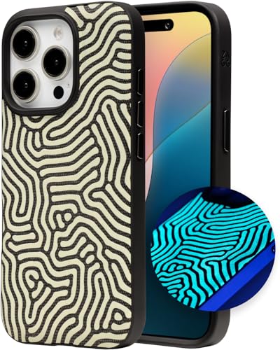 ZAGG London Snap Case for iPhone 16 Pro – Glow in the Dark Maze Fabric Design, MagSafe Compatible, 13ft Drop Protection, Graphene Reinforced, Wireless Charging, Fabric Finish, Maze Glow