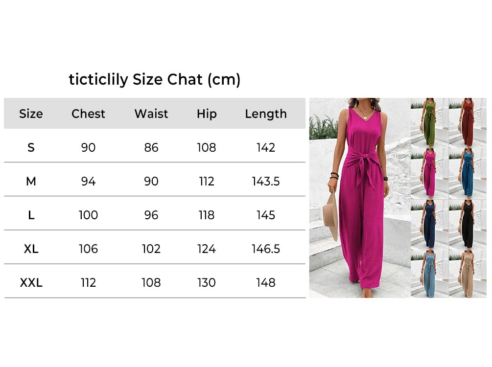 Tuta Intera Donna Estiva Monopezzi e Tutine senza Maniche Scollo V Vita Alta con Cintura Gamba Larga Jumpsuit Casuale