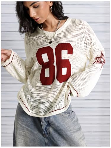 Image of Verdusa Women's Y2k Crochet Tops Jersey Shirts Graphic Going Out Summer Outfits Oversized Streetwear