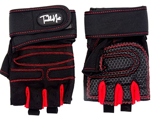TackleNet Guantes de fitness y entrenamiento de fuerza, acolchado interior, guantes de ocio y hobby, para bicicleta al aire libre, senderismo, unisex, talla L, negro/rojo Cover