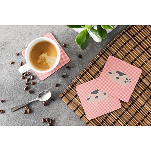 Caroline's Treasures BB7940FC Gloucester Old Spot Pig Pink Check Sottobicchieri Decorativi, Poggia Bicchieri, Poggiabicchieri, Tessuto, Multicolore - 3