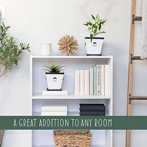 Esterno Farmhouse Resin Planters With Saucers (2-Pack); Retro Tudor Style White With Black Trim 1.5 Quart Square Planters And Trays #TOP6