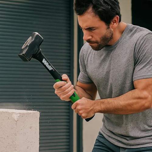 Image of WULF 3 lb Heavy Duty Sledge Hammer | Drop-Forged Steel Head with Shockproof Fiberglass Handle | Anti-Slip Grip for Demolition, Construction & Metalwork | Durable Professional Hand Tool