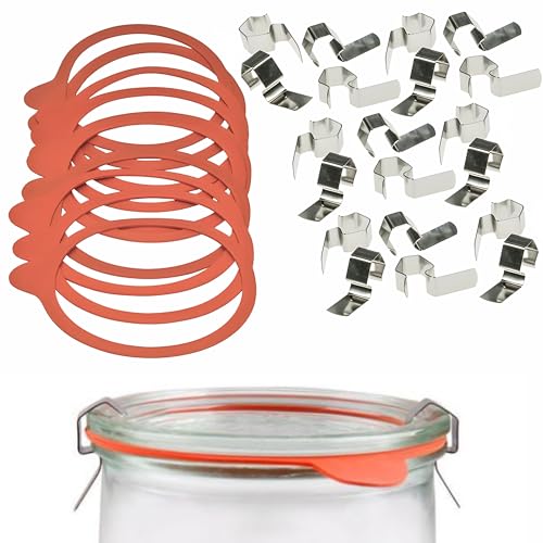 mikken Einmachset-Set 10 Weckringe 94x108 mm Gummiringe für Weckgläser 10 cm und 20 Metallklammern