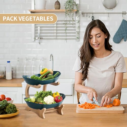 Cesta de frutas de 3 niveles con madera noble para centros de mesa 6