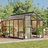 6x10 ft Greenhouse, Walk-in Greenhouse Kit with Aluminum Frame, Polycarbonate Panels, Adjustable Roof Vent, Sliding Door, Secure Lock for Outside Garden, Patio, Backyard