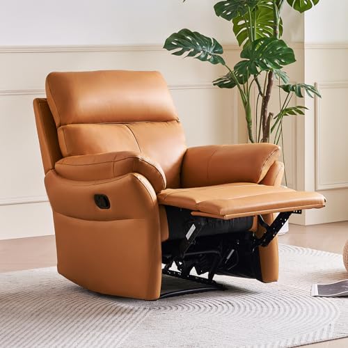THE WE STORY R1 Genuine Leather Recliner Chair for Adults,Top-Grain Leather, Ergonomic Living Room Chair with Lumbar Support, High Back Theater Seating Single Reclining Sofa,Multilayer Sponge,Brown