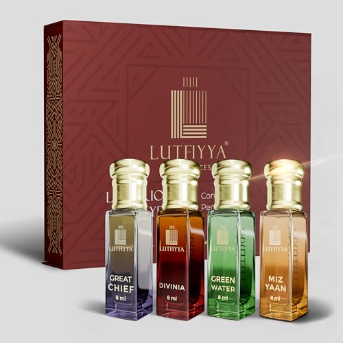 Image of Non-Alcoholic Roll-On Attar Liquid For unisex (8 ML* 4) | Long Lasting | Set of 4 Pieces [ GREAT CHIEF | DIVINIA | GREEN WATER | MIZ YAAN ] (LUXURIOUS LAYERS)