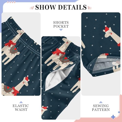 ZZXXB Merry Christmas Llama Polka Dot Boys Long Pants Soft Trousers Elastic Waist Kids Lounge Bottoms with Pockets S-XL4