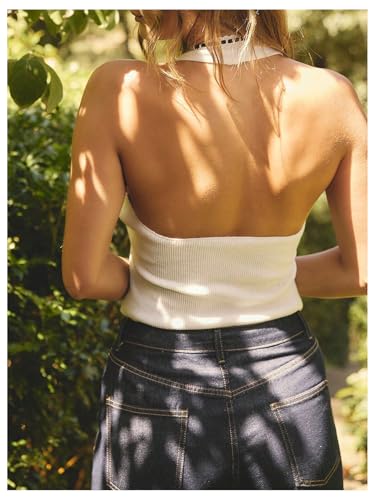 Floerns Women's Y2k Tie Front Ribbed Cardigan Sweater Halter Neck Summer Going Out Tops2