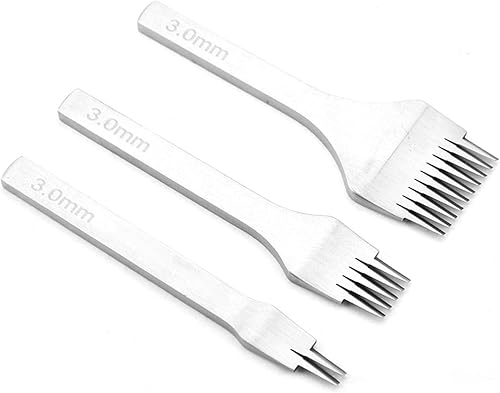 Miniatura 9 de Juego de 3 piezas de herramientas de punzonado de costura, juego de cinceles de costura de cordones para manualidades de cuero, acero blanco 2510,