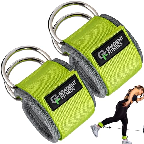 Ankle Straps for Cable Machines, Adjustable, 2 D-Rings, Green/Gray, 2 PK