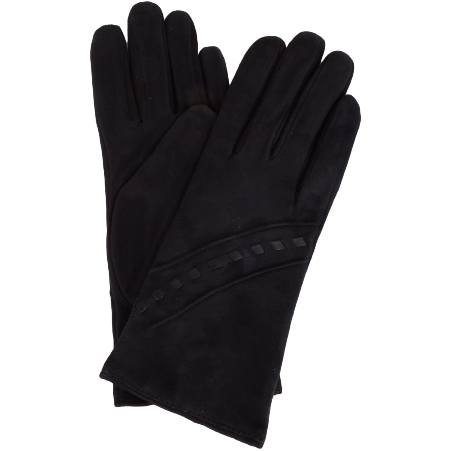 SNUGRUGS Black Suede Winter Gloves - Square Detailing - Fleece Lined