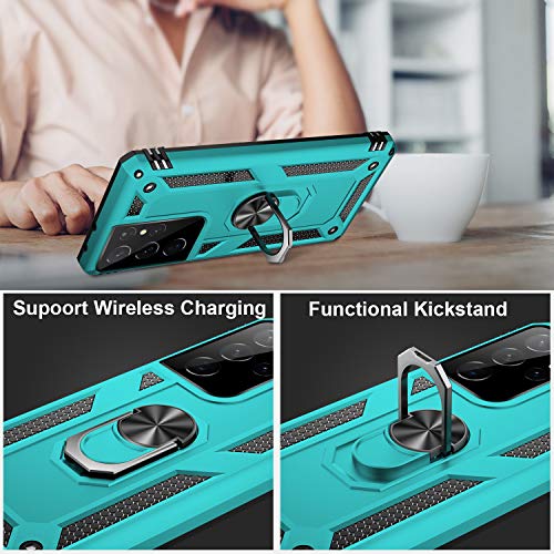 Ikazz Galaxy S21 Ultra Case,Samsung S21 Ultra Cover Military Grade Shockproof Heavy Duty Protective Phone Case Pass 16Ft Drop Test With Magnetic Kickstand For Samsung Galaxy S21 Ultra Turquoise #TOP5