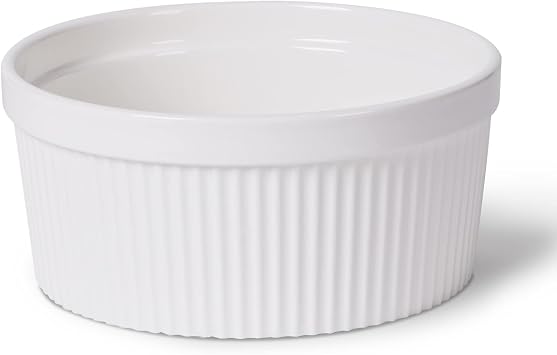 64 oz Ramekins 1 pcs Porcelain Ramekins Dishes for Souffle,Creme Brulee, Pudding, Custard Cups,Bakeware Bowls Set for Baking,Oven Safe, White 8 inch
