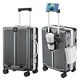Tidal flash Aluminum Frame Carry On Luggage Airline Approved Suitcases with Front Pocket, 20 Inch Hardshell Rolling Carry-On Luggage with Spinner Wheels and Cup Holder, Graphite