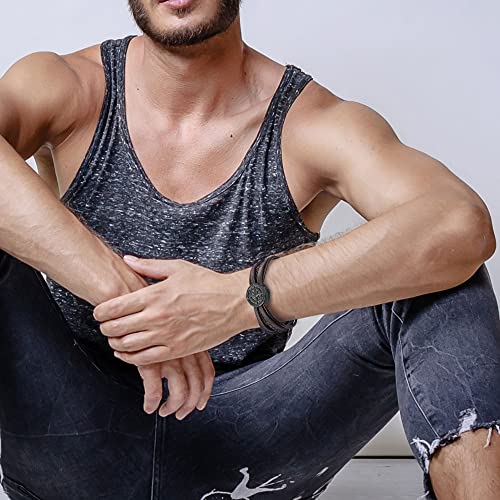 Pulsera de cuero y acero para hombre con brújula miniatura 6