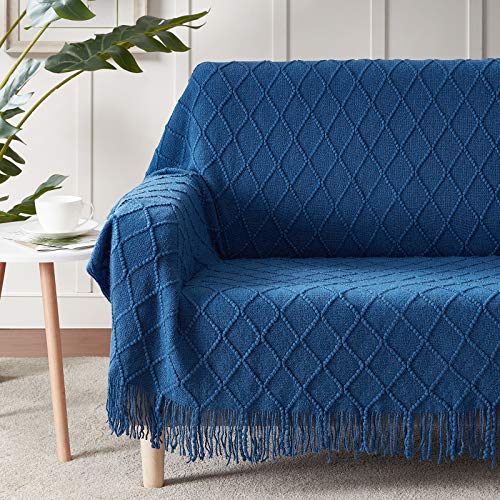 BOURINA Royal Blue Throw Blanket 60x80 Inches Throw Textured Solid Soft Sofa Throw Couch Knitted Decorative Blanket