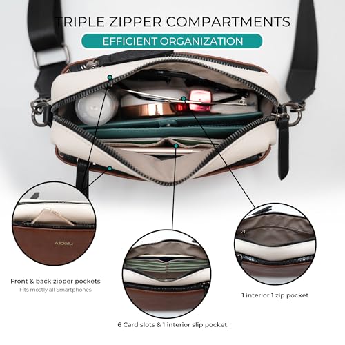 Image of Alldaily Small Triple Zip Crossbody Purse for Women, Vegan Leather Phone Bag with Wide Shoulder Strap