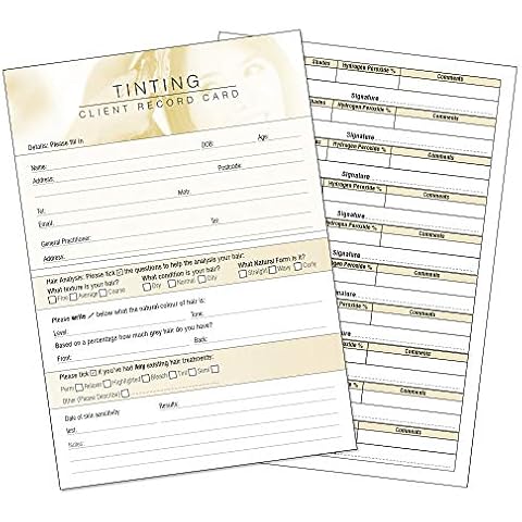 Hair Tinting Client Record Card - Treatment Consultation Form for Mobile Therapists & Salons A5 Pack of 50 - Portrait Cover