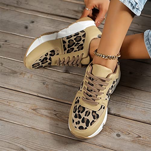 VGOLS Mode Femme Motif Léopard Baskets Décontracté sans Lacet Bas À Lacets Plat Bout Rond Chaussures Antidérapant Plate-Forme Chaussures De Marche (Color...