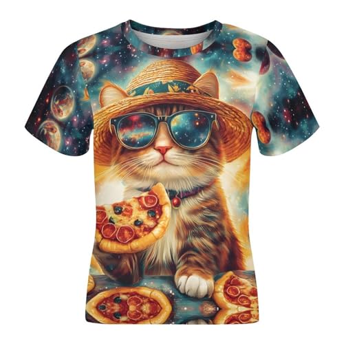 Boys Girls 3D Cat Graphic Printed T-Shirt Kids Summer Cool Galaxy Crewneck Short Sleeve Tees3