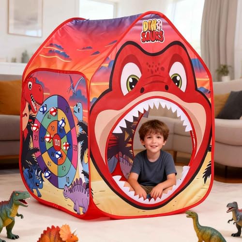 Dinosaur Kid Play Tent Pop up Tent Play Tunnel Indoor and Outdoor Playhouse for Kid Beanbag Toss Game for Team Competiti - Detailed View