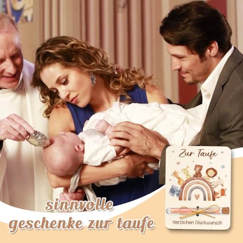Happirra Taufgeschenke für Mädchen Jungen, Geldgeschenk Verpackung für Taufe Mädchen Junge, Taufkarte Holz mit Reagenzgläser, Taufe Geschenk