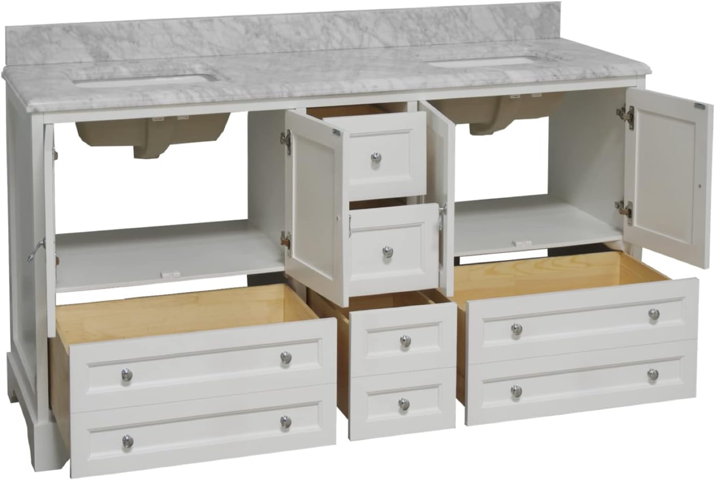 Kitchen Bath Collection Madison 72-inch Double Bathroom Vanity (Carrara/White): Includes White Cabinet with Authentic Italian Carrara Marble Countertop and White Ceramic Sinks