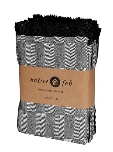 Native Fab 57567 Herringbone Cloth Napkins 18X18 Inches, 100% Cotton Dinner Napkins With Fringes, Set Of 12, Machine Washable Cloth Napkins thumb #5