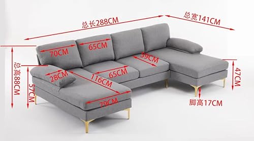 Miniatura 2 de Sofá seccional moderno en forma de U con diván doble, sofá de tela moderno con pies de latón para sala de estar, (gris oscuro)