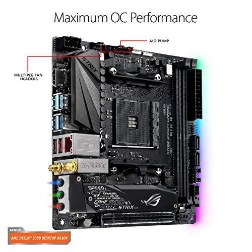ASUS ROG Strix B450-I Gaming Scheda Madre AMD B450 ITX con Supporto DDR4 a 3600 MHz, SATA 6 Gbps, 802.11ac Wi-Fi, HDMI 2.0, Doppio M.2, USB 3.1 Gen 2, Dissipatore M.2 e Illuminazione LED Aura Sync RGB