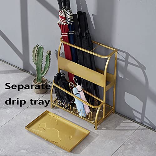 Porte-parapluie moderne en métal design doré avec bac de récupération - 5