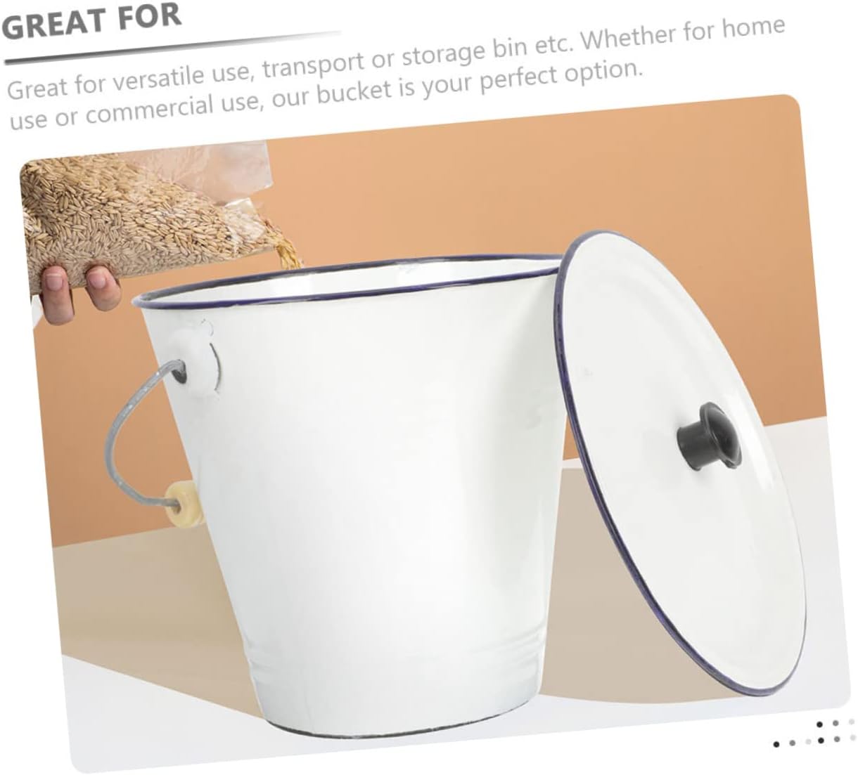 エナメルバケツ 蓋付き 持ち運びハンドル付き 家用 収納 ゴミ箱 ランドリー整理 洗浄水 液体保管 フラワーバケツ 素朴な植木鉢 ヴ