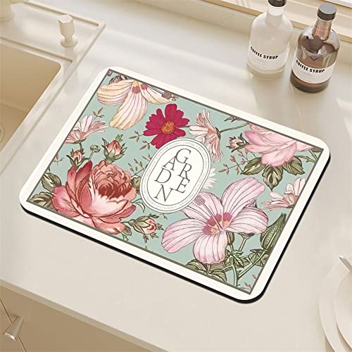 Morbuy Tapis Égouttoir Machine à Café, Impression Fleur Tapis