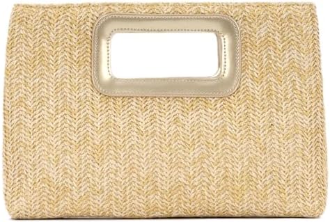 Top Handle Straw Clutch Handbag for Women Raffia Evening Bag Summ...