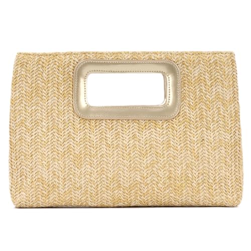 Top Handle Straw Clutch Handbag for Women Raffia Evening Bag Summ...
