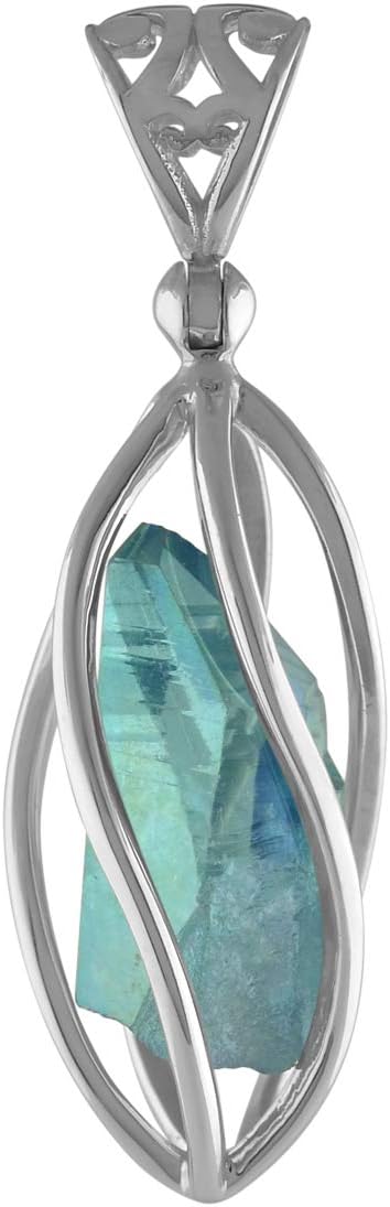 Starborn Sterling Silver Aqua Aura Quartz Crystal Pendant with Filigree Bail