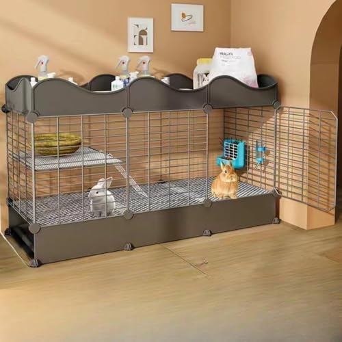 うさぎケージ ペットケージ 猫用ベッド 犬用ベッド EnergyDeer 家庭用室内トイレ付き 取り外し可能なトレイ 掃除が簡単 ペット用品 (107*37*62cm,B)