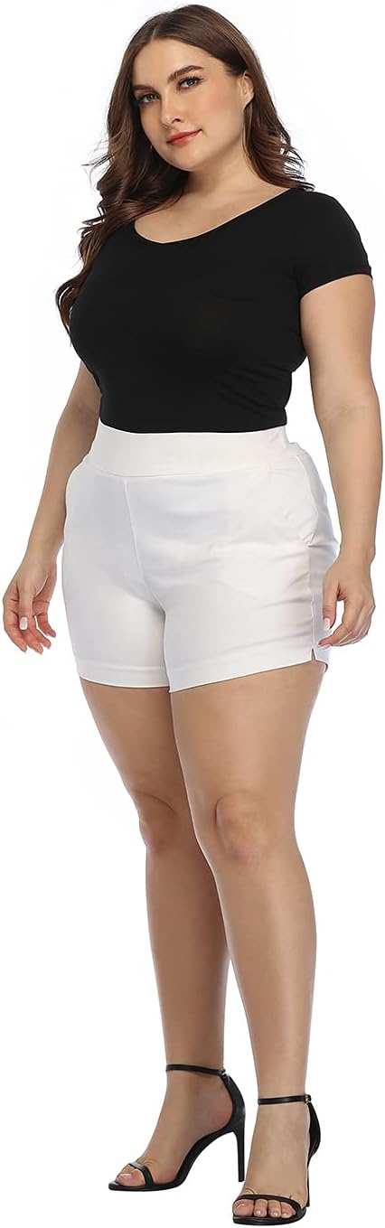HDE Women's Plus Size Chino Shorts High Waisted 4" Inseam Summer Casual Shorts - Image 6