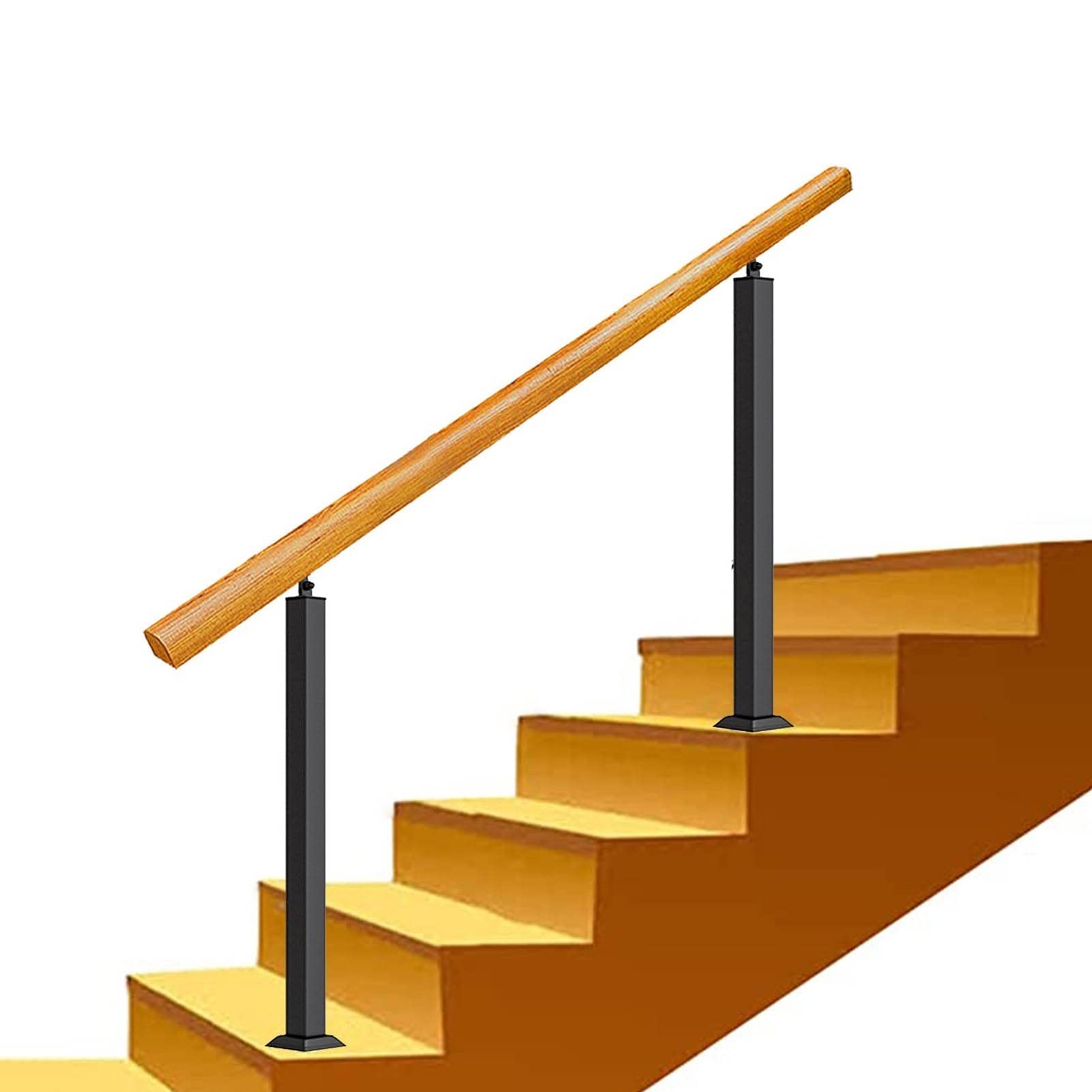 Rampe d'escalier pour 3 ou 4 marches en bois massif et fer forgé pour couloir