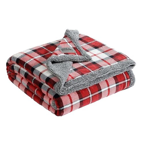 Image of Eddie Bauer - Throw Blanket, Ultra-Soft Plush Bedding with Faux Shearling Reverse, Blanket for Couch & Bed (Parkwood Plaid Red, 50 inch x 70 inch)