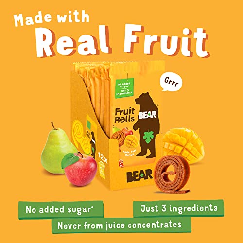 BEAR Real Fruit Snack Rolls, Mango – 12 Pack (2 Rolls Per Pack) – Gluten Free, Vegan, and Non-GMO – Healthy School And Lunch Snacks For Kids And Adults, 0.7 Ounce