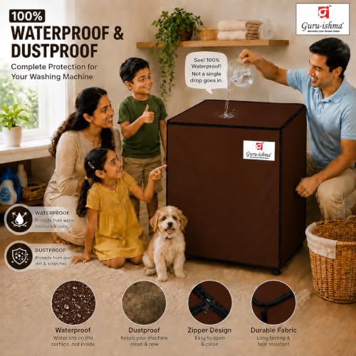Image of Semi Automatic Washing Machine Cover for 8.5kg to 10kg Top Load | Waterproof & Dustproof Polyester Cover with Zip | Suitable with Samsung, LG, IFB, Bosch & More(54x 89 x 97 cm, Brown)