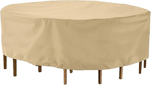 Juego de muebles de patio al aire libre, cubierta de silla de mesa de patio con asas, redonda, tela de poliéster 600300D, resistente al desgarro,