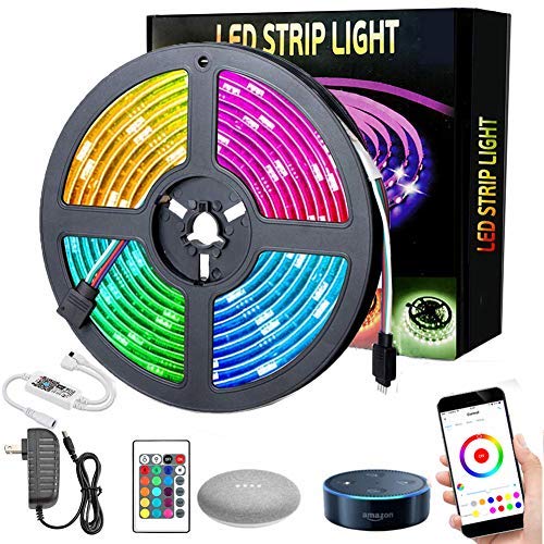 Smart WiFi LED Strip Lights, VIVAYO LED Light Strip Compatible with Alexa, Google Home, 16.4 Feet 5050 RGB IP65 Waterproof, App Controlled Music Light Strip for Kitchen, TV, Home, Party