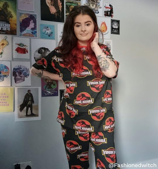 Miniatura 8 de TruffleShuffle Jurassic Park - Pijama con estampado completo Conjunto de pijama unisex de Jurassic Park con pantalones de descanso y camiseta