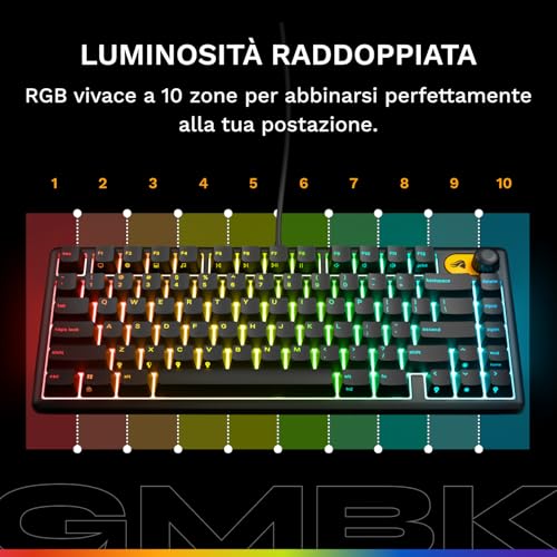 Gaming Keyboard GMBK 75% - tasti MX intercambiabili, cavo USB rimovibile, IP57 resistente ad acqua e polvere, RGB a 10 zone, switch silenziosi - 321x137x41 mm - Layout QWERTY inglese - Tastiera gaming - Immagine 2