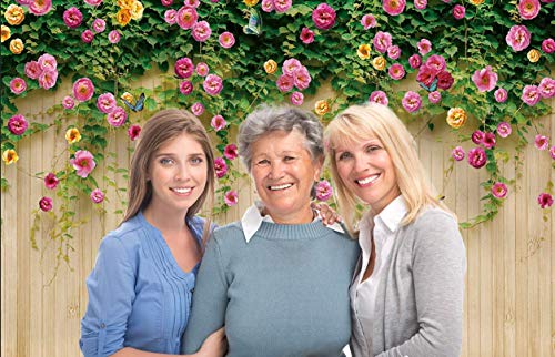 Wolada 8X8Ft Flower Wall Backdrop Spring Backdrop Spring Floral Photo Backdrop Brown Wood Plank Flower Wall Photography Backdrop Girl Birthday Party Wedding Shower Photography Background 8909 #TOP3